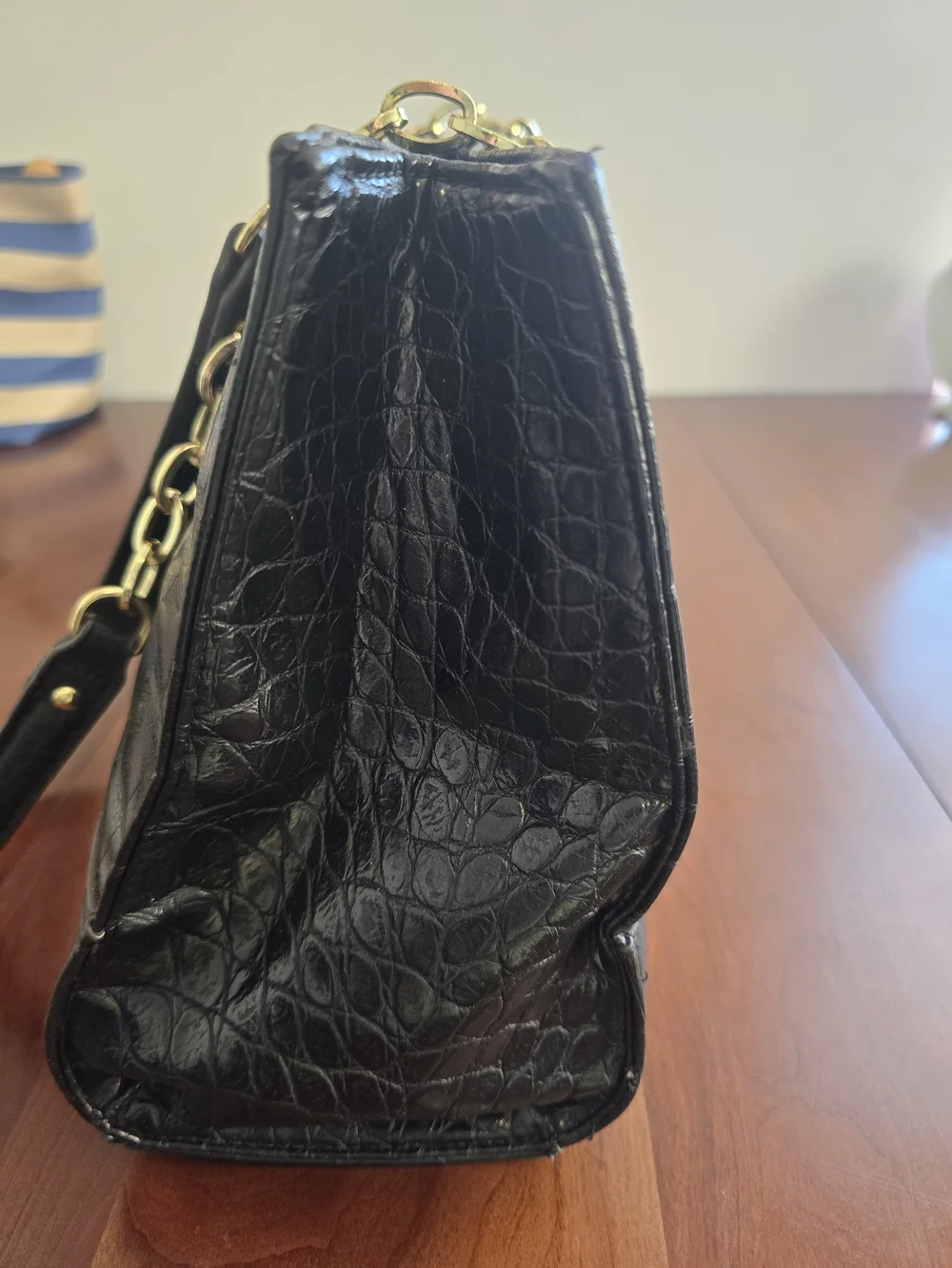 Anne Klein Black Croc-Embossed Shoulder Bag with Gold Accents, New Without Tags!